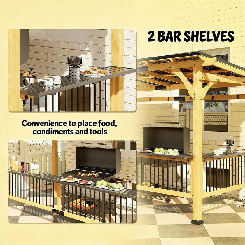 [06X13FT] Alora Premium Outdoor Hardtop Wooden BBQ Grill Gazebo (SAK97420)