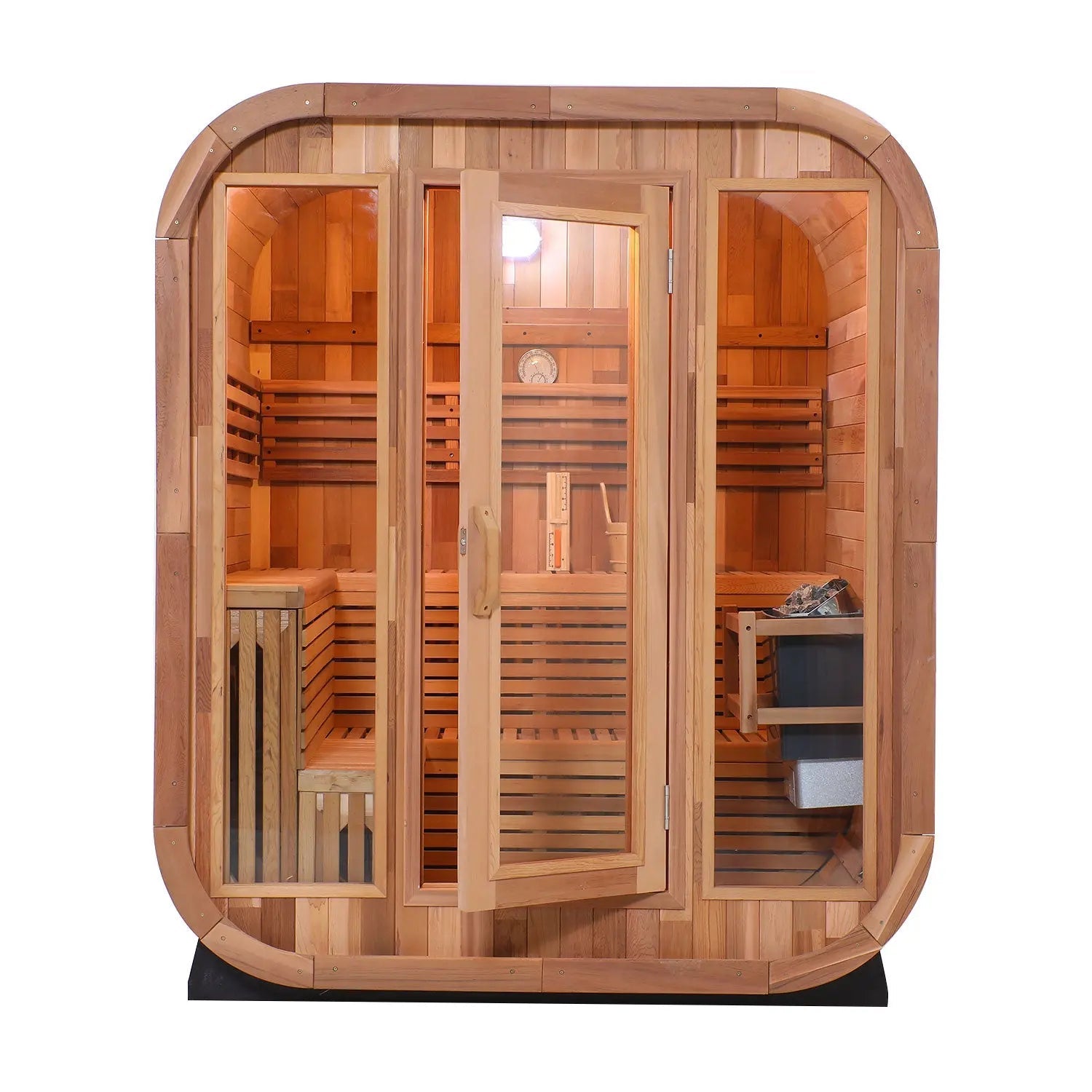 Patchwork Red Cedar Outdoor Square Sauna – Traditional Steam Kit