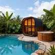 New 4-6 person Black Square Premium Thermo Spruce Wood Outdoor Sauna-FFF