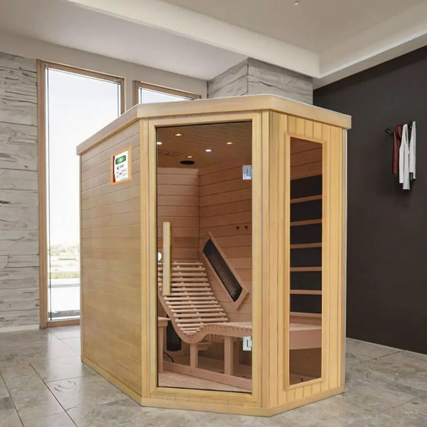 1 Person Far Infrared Red Cedar Indoor Sauna with Recliner & 7-Color LED Lights