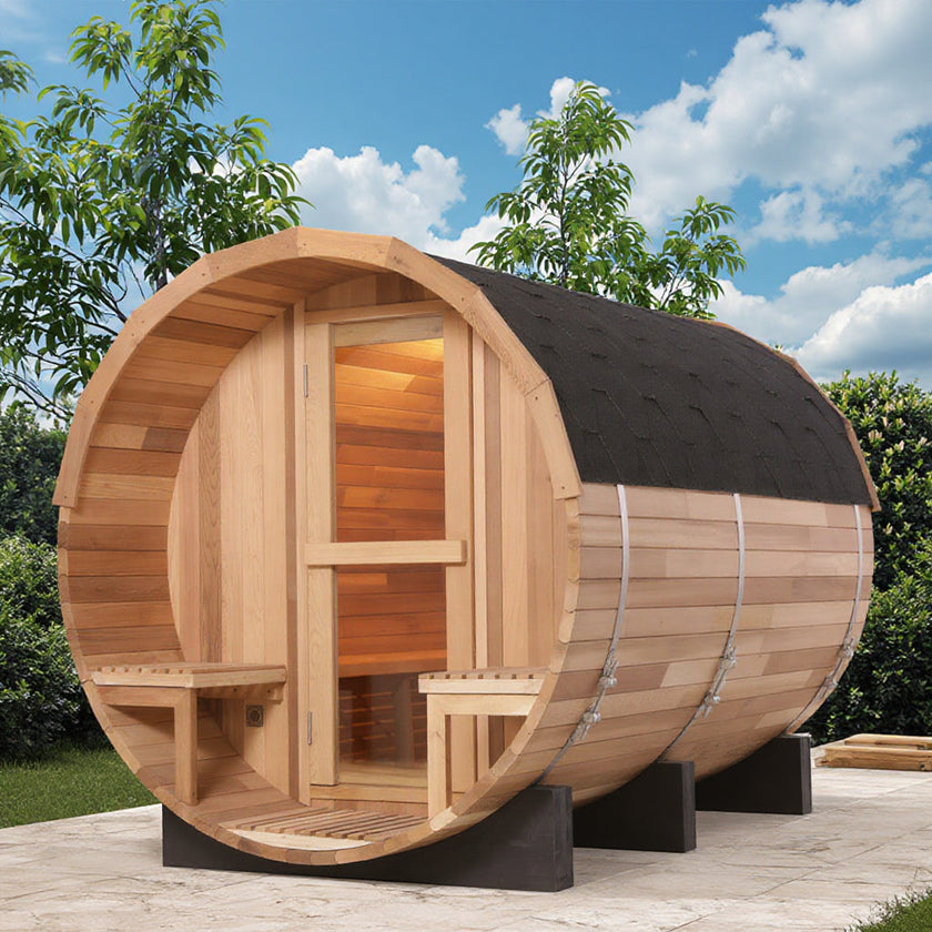 6 Person Outdoor Barrel Sauna with Front Porch