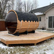 Outdoor Barrel Sauna with Front Porch & Panoramic Glass – Available in 2-6 Person Sizes
