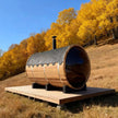 Outdoor Barrel Sauna with Front Porch & Panoramic Glass – Available in 2-6 Person Sizes