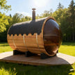 Outdoor Barrel Sauna with Front Porch & Panoramic Glass – Available in 2-6 Person Sizes
