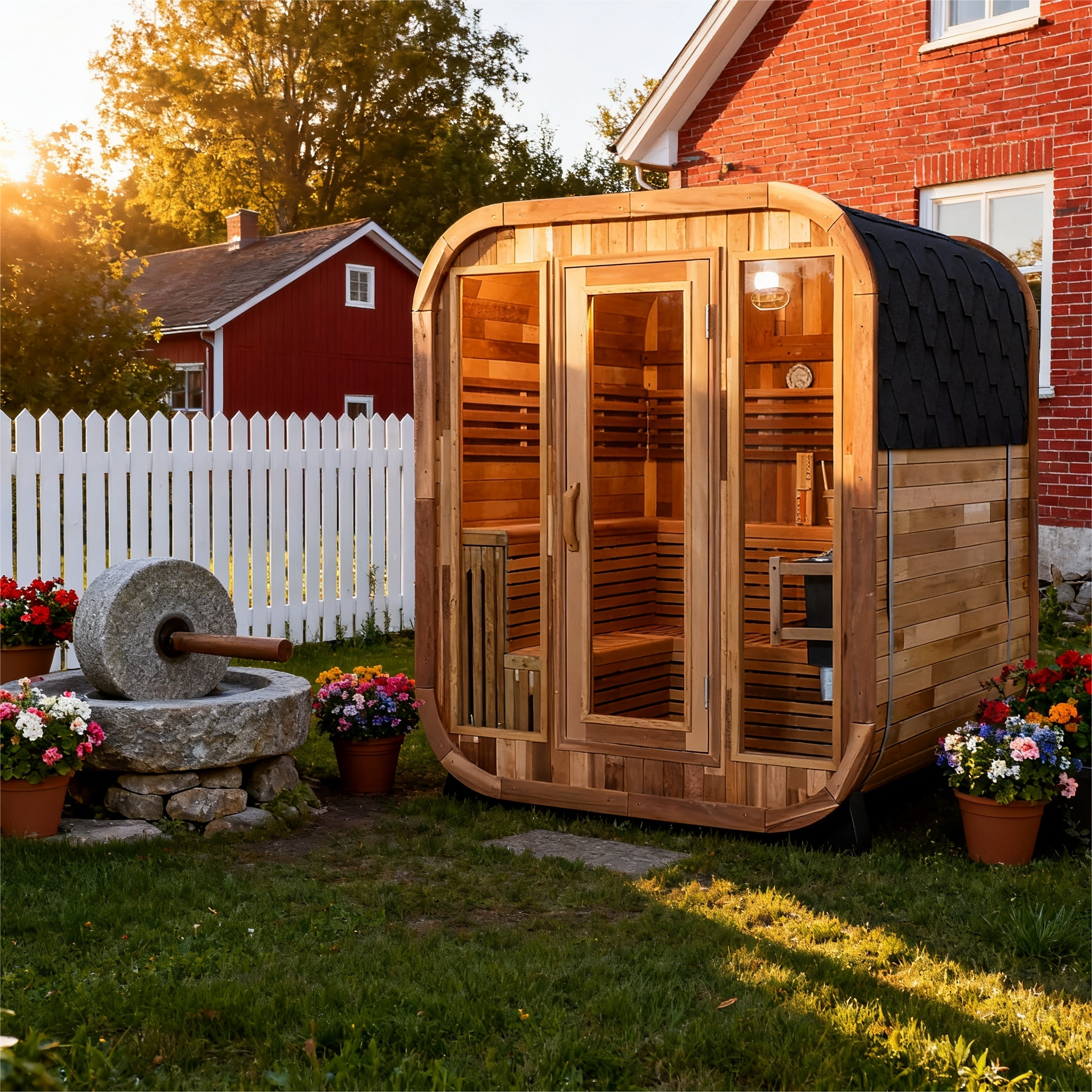 Patchwork Red Cedar Outdoor Square Sauna – Traditional Steam Kit