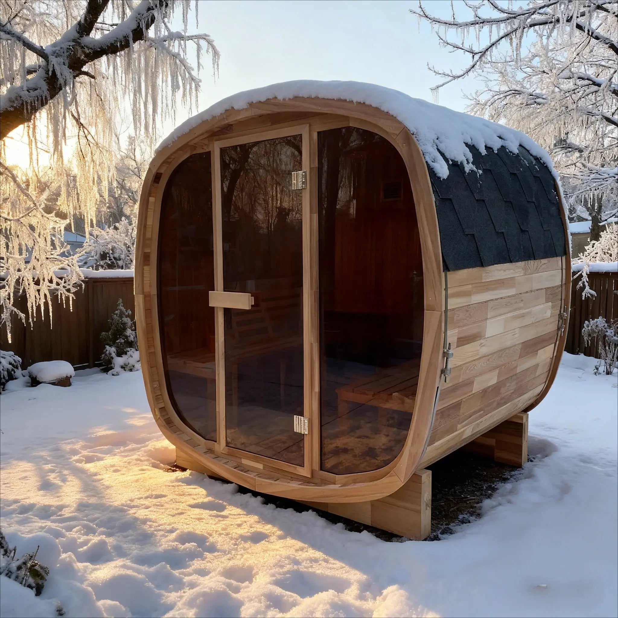 4-Person Premium Canadian Red Cedar Outdoor Traditional Steam Sauna with Tinted Glass Panels