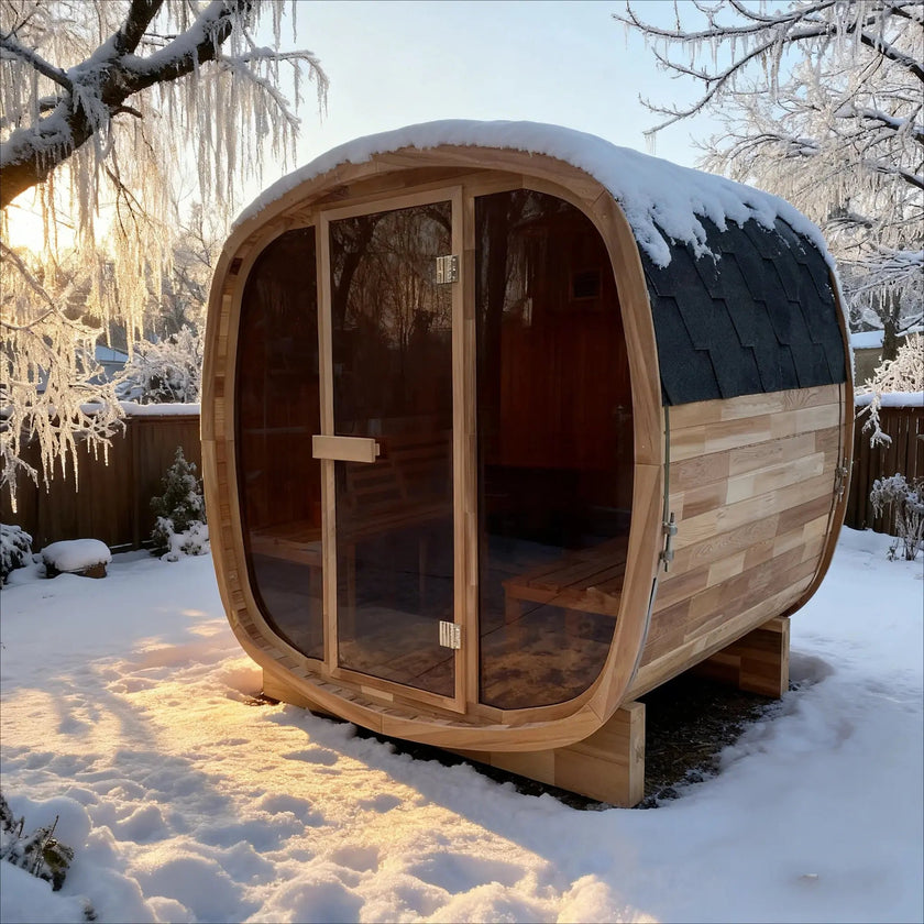 4-Person Premium Canadian Red Cedar Outdoor Traditional Steam Sauna with Tinted Glass Panels