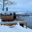 Outdoor Barrel Sauna with Front Porch & Panoramic Glass – Available in 2-6 Person Sizes