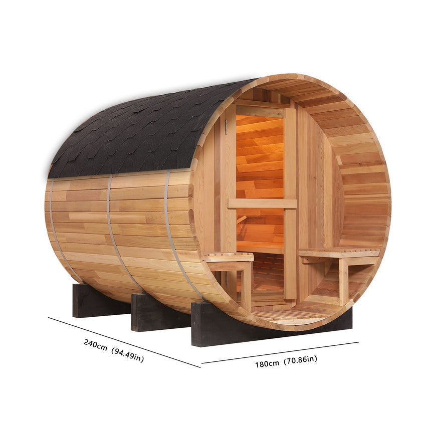 6 Person Outdoor Barrel Sauna with Front Porch