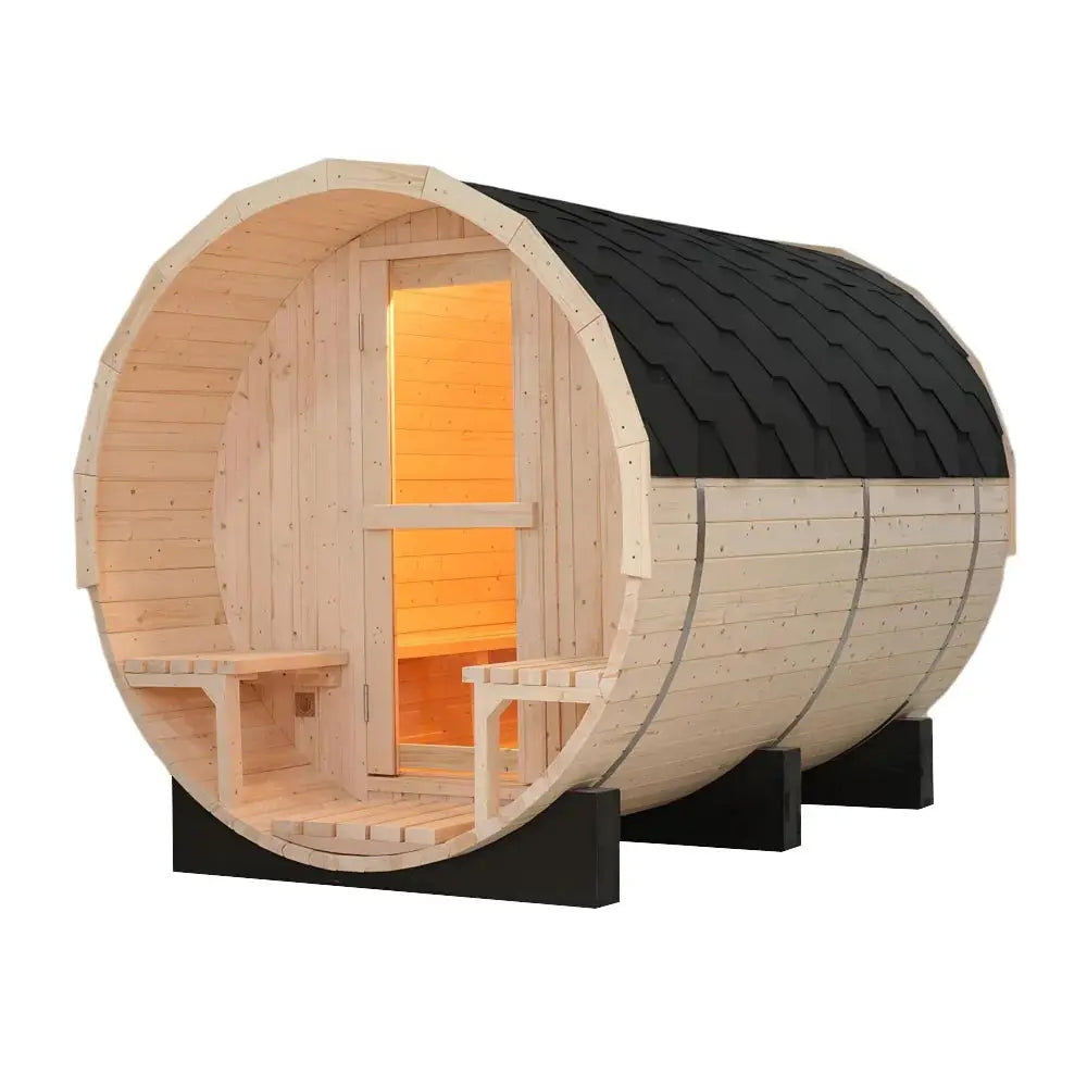 4-6 Person Outdoor Barrel Sauna - Premium White Pine Wood, All-Weather Design for Backyard Relaxation