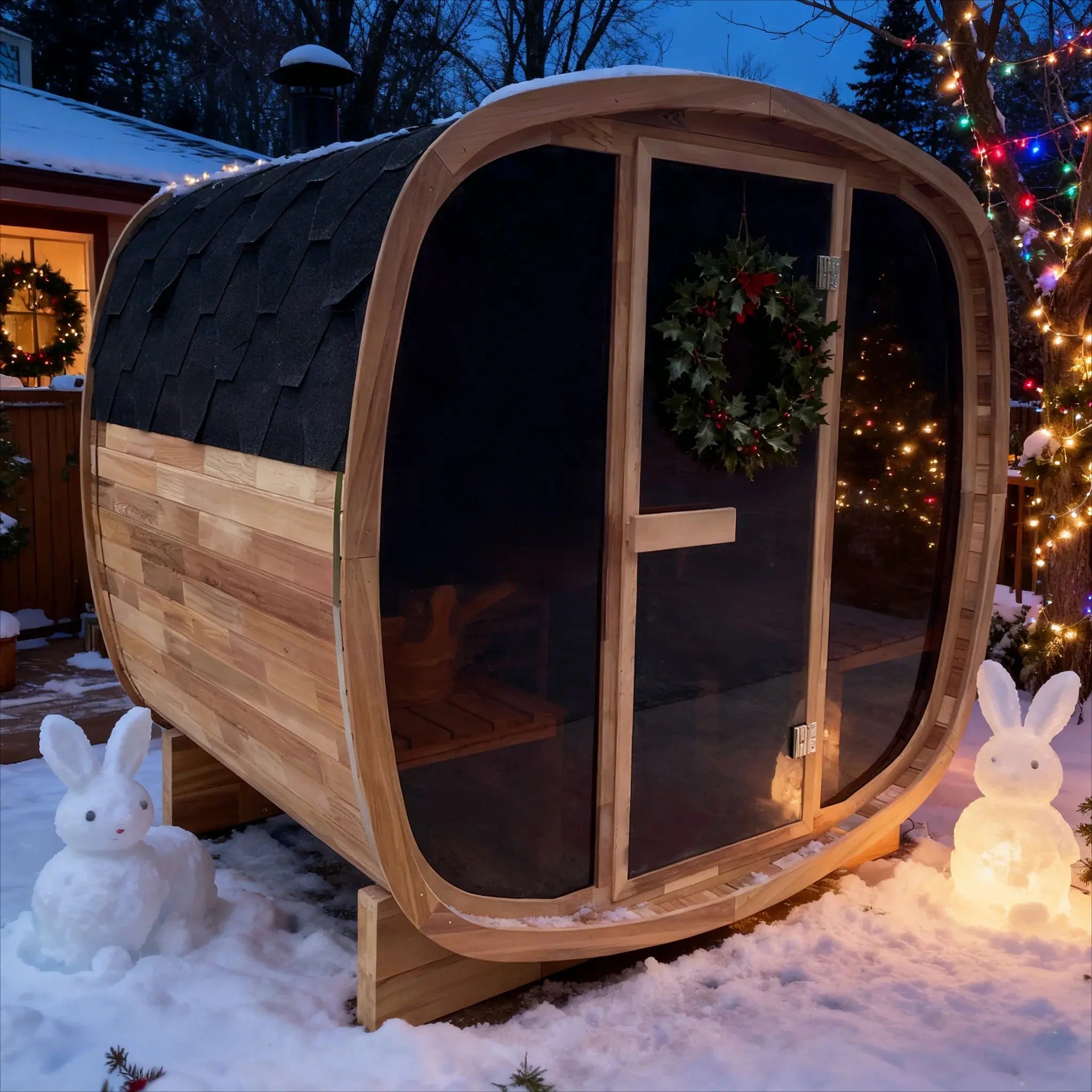 4-Person Premium Canadian Red Cedar Outdoor Traditional Steam Sauna with Tinted Glass Panels
