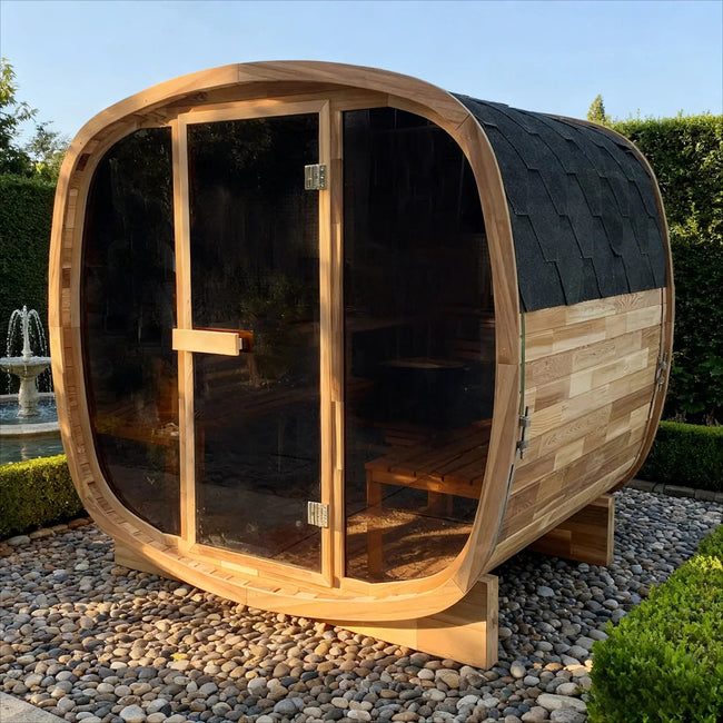 4-Person Premium Canadian Red Cedar Outdoor Traditional Steam Sauna with Tinted Glass Panels