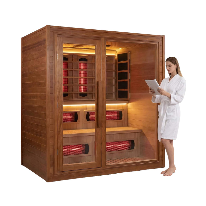 Rövia Elvaria 4-Person Indoor Canadian Red Cedar Infrared And Steam Sauna With 6KW Harvia Heater [Made-To-Order] (SAK93528)