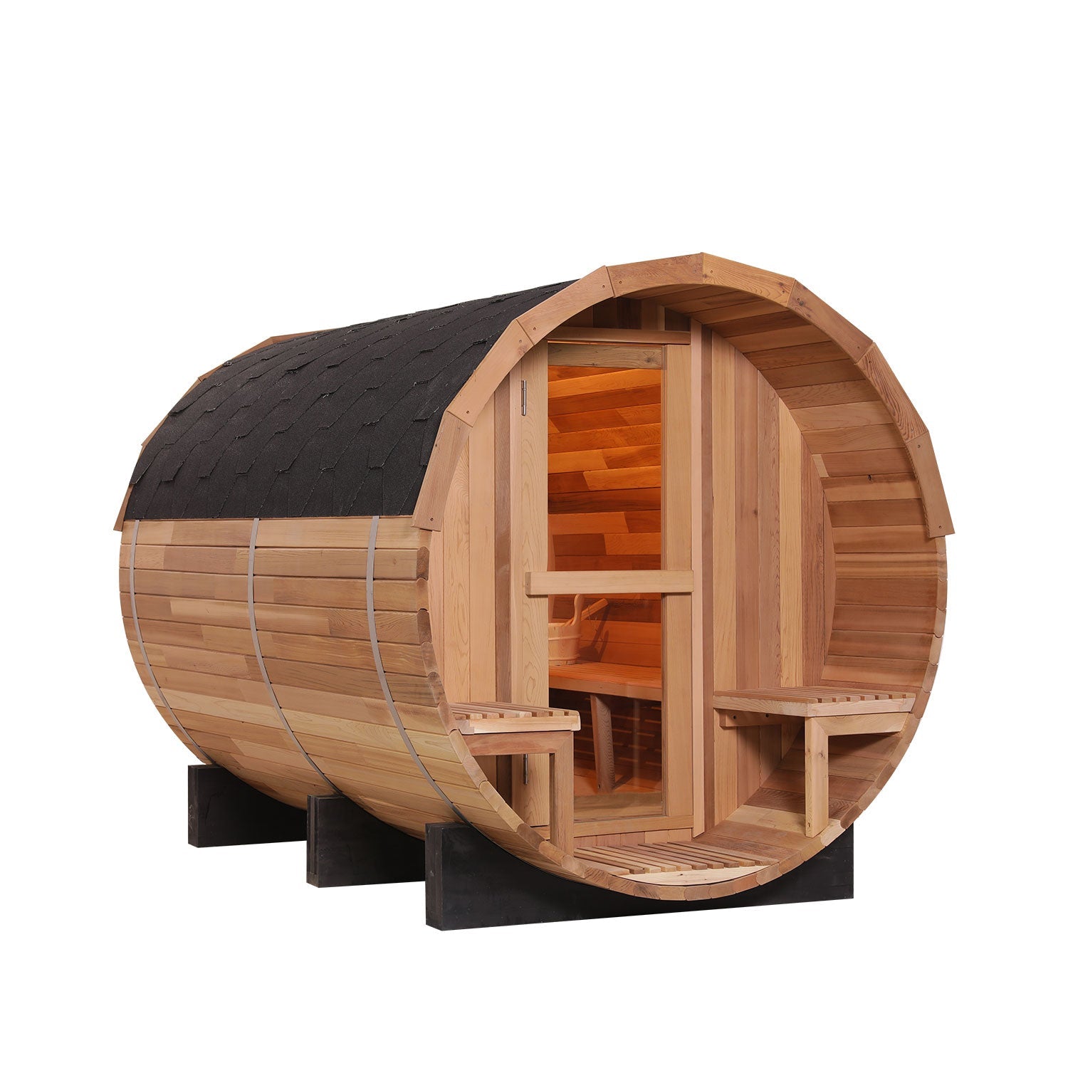 6 Person Outdoor Barrel Sauna with Front Porch