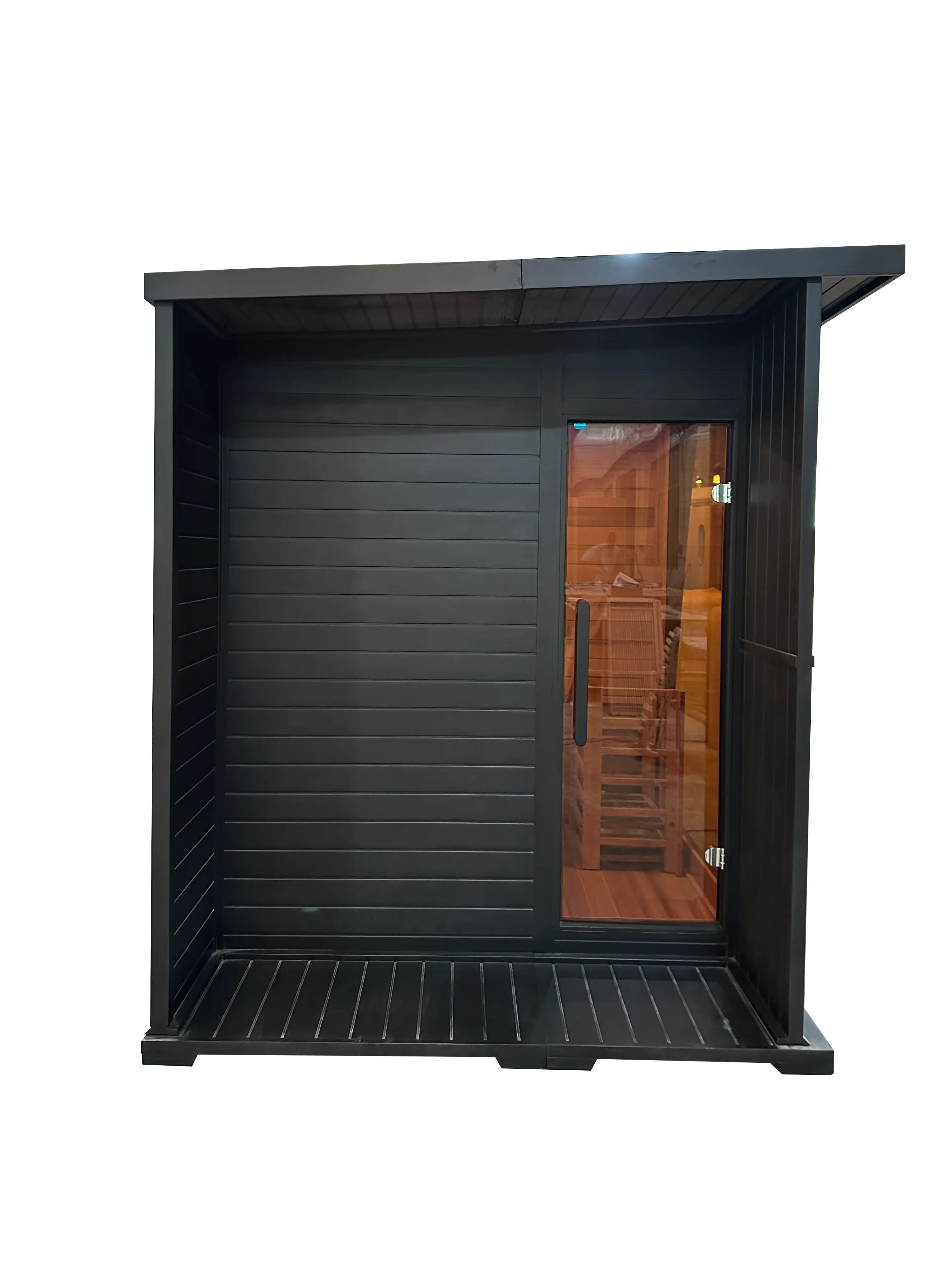 New Luxury High-End Black Square Outdoor Sauna – Modern Backyard Wellness Cabin