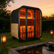 Traditional Outdoor Steam Sauna for 4 People – Carbonized Spruce Wood, 6KW Heater, Tinted Glass Panels, Weather-Resistant Backyard Spa with LED Lighting