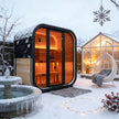 Traditional Outdoor Steam Sauna for 4 People – Carbonized Spruce Wood, 6KW Heater, Tinted Glass Panels, Weather-Resistant Backyard Spa with LED Lighting