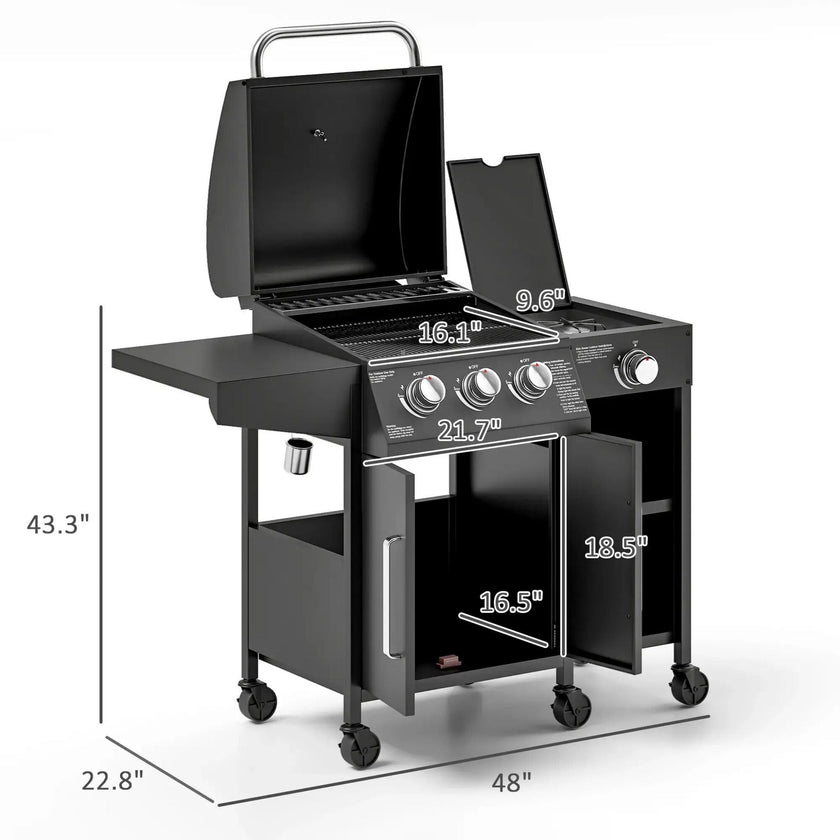 Castelle Flame 15K BTU Barbecue Propane Liquid Propane Grill With Side Burner (SAK53481)