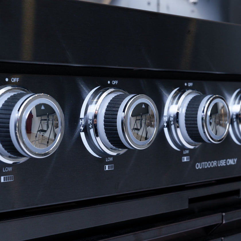 Castelle Flame Premium Black Stainless Steel 4-Burner Gas Grill With Rotisserie Kit (SAK48157)