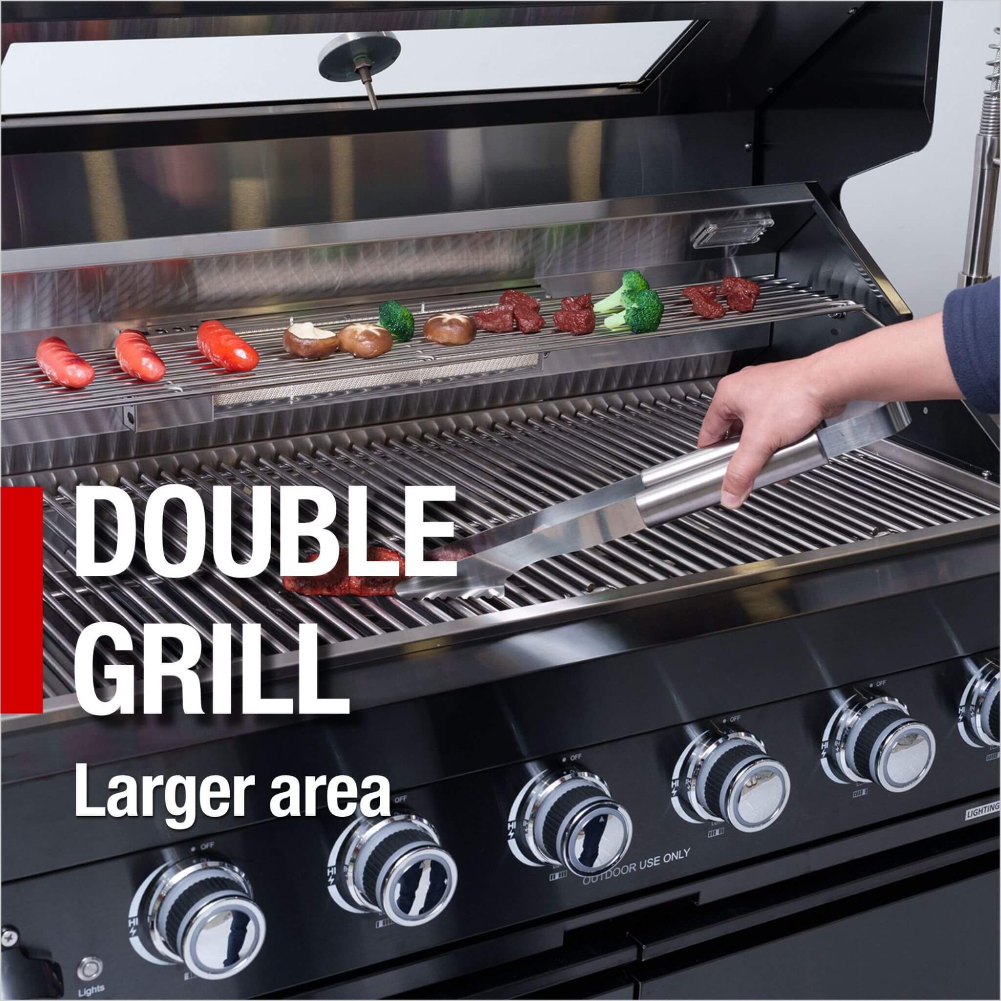 Castelle Flame Premium Black Stainless Steel 4-Burner Gas Grill With Rotisserie Kit (SAK48157)
