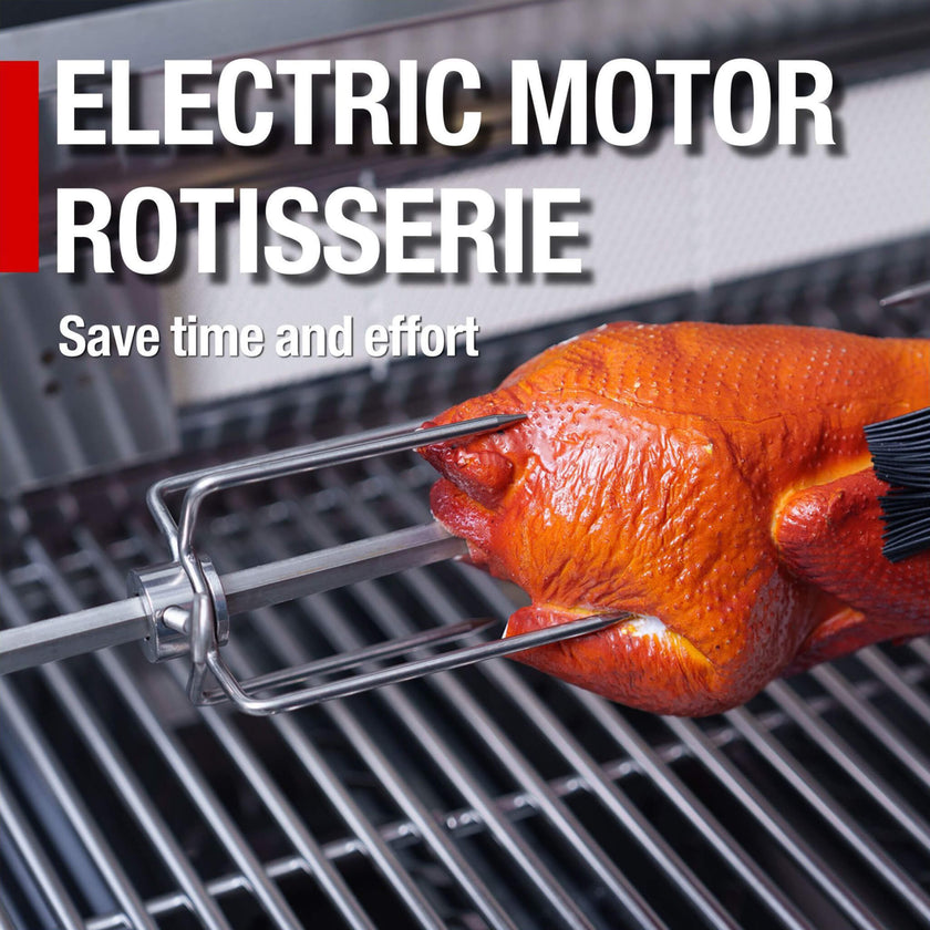 Castelle Flame Premium Black Stainless Steel 4-Burner Gas Grill With Rotisserie Kit (SAK48157)