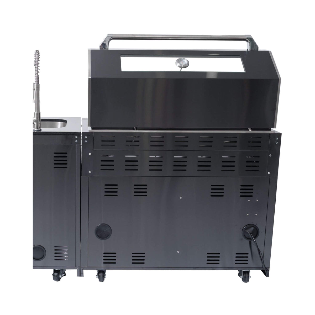 Castelle Flame Inferno Premium Black Stainless Steel 6-Burner Liquid Propane Kitchen Grill Island With Rotisserie Kit (SAK82641)