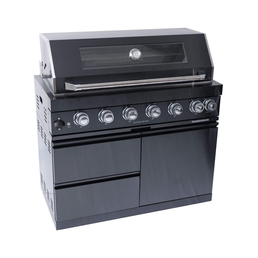 Castelle Flame Inferno Premium Black Stainless Steel 6-Burner Liquid Propane Kitchen Grill Island With Rotisserie Kit (SAK82641)