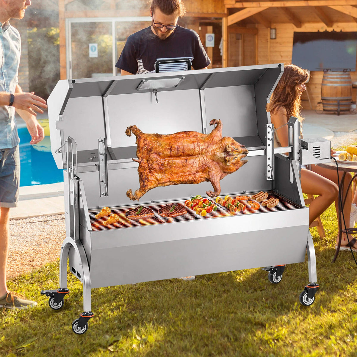 Heavy-Duty 52W Spit Roaster Rotisserie BBQ Grill For Pig, Lamb And Chicken (SAK59286)
