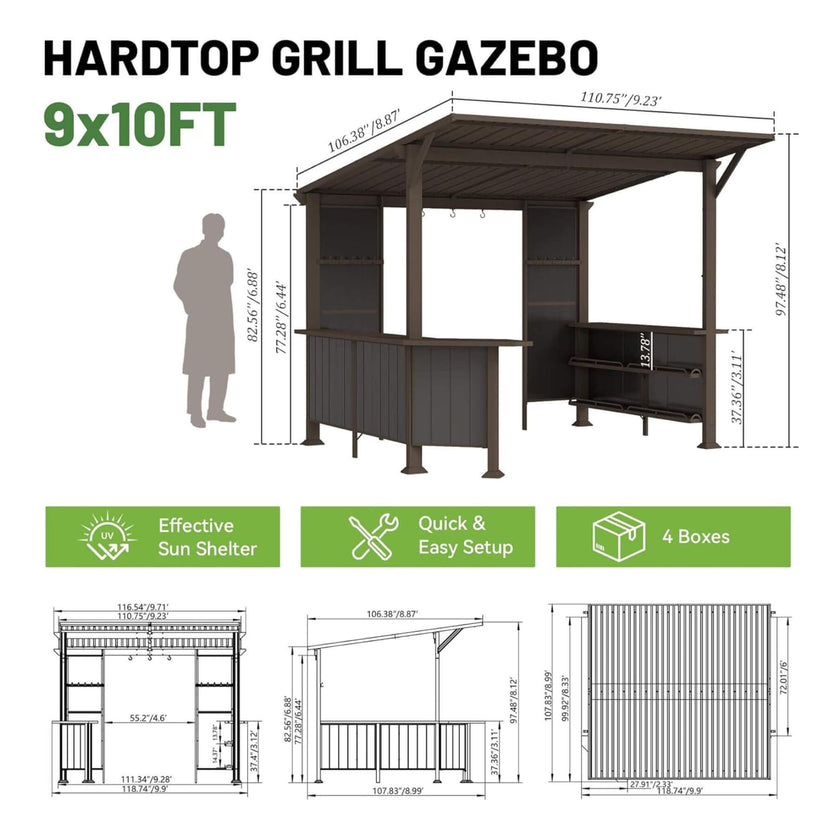 [09X10FT] Alora Modern Slanted Hardtop Alloy Steel Grill Gazebo (SAK32687)