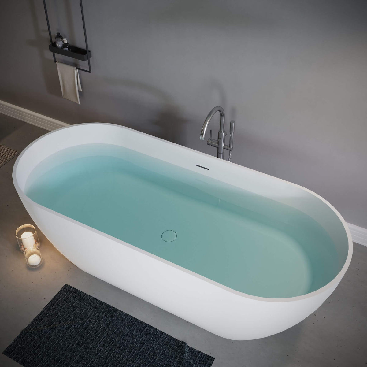 Nuvia 59-Inch Luxury Solid Surface Matte White Freestanding Soaking Tub (SAK95320)
