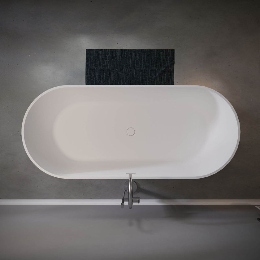 Nuvia 59-Inch Luxury Solid Surface Matte White Freestanding Soaking Tub (SAK95320)