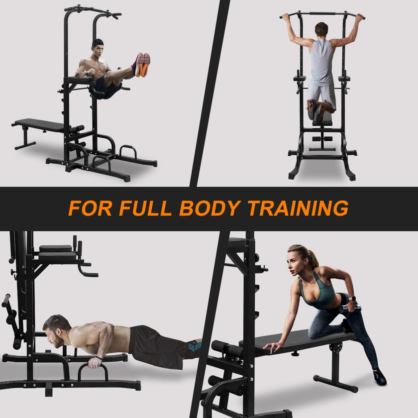 Rovix Power Tower Heavy-Duty Multi-Functional Dip Station With Bench, Pull Up Bar, And Adjustable Height For Home Gyms (SAK64327)